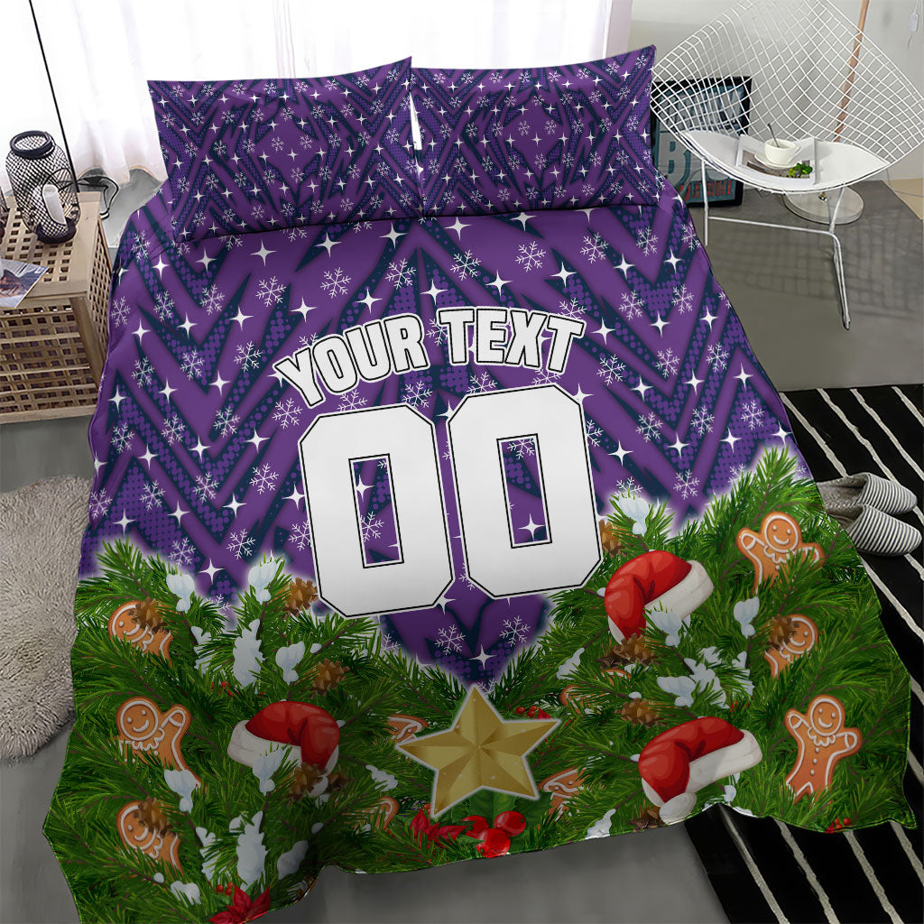 Personalised Melbourne Storm Rugby Christmas Bedding Set Santa Rugby Mascot - Pine Wreath Festive