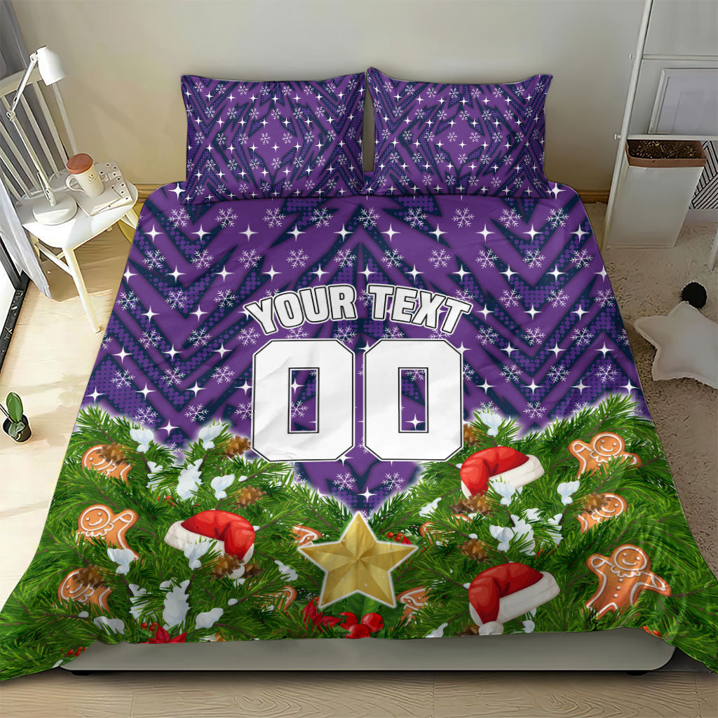 Personalised Melbourne Storm Rugby Christmas Bedding Set Santa Rugby Mascot - Pine Wreath Festive