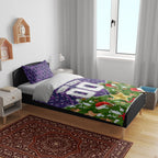 Personalised Melbourne Storm Rugby Christmas Bedding Set Santa Rugby Mascot - Pine Wreath Festive