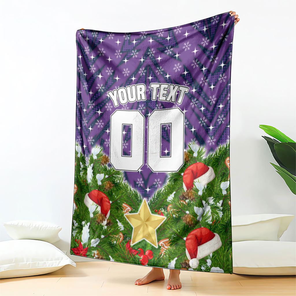 Personalised Melbourne Storm Rugby Christmas Blanket Santa Rugby Mascot - Pine Wreath Festive