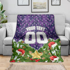 Personalised Melbourne Storm Rugby Christmas Blanket Santa Rugby Mascot - Pine Wreath Festive