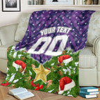 Personalised Melbourne Storm Rugby Christmas Blanket Santa Rugby Mascot - Pine Wreath Festive