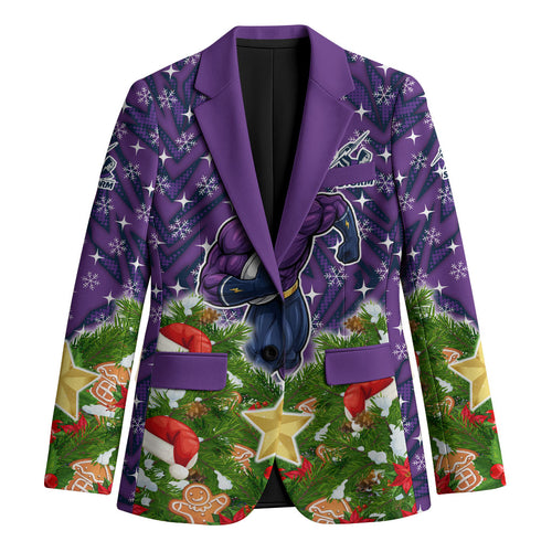 Personalised Melbourne Storm Rugby Christmas Blazer Santa Rugby Mascot - Pine Wreath Festive