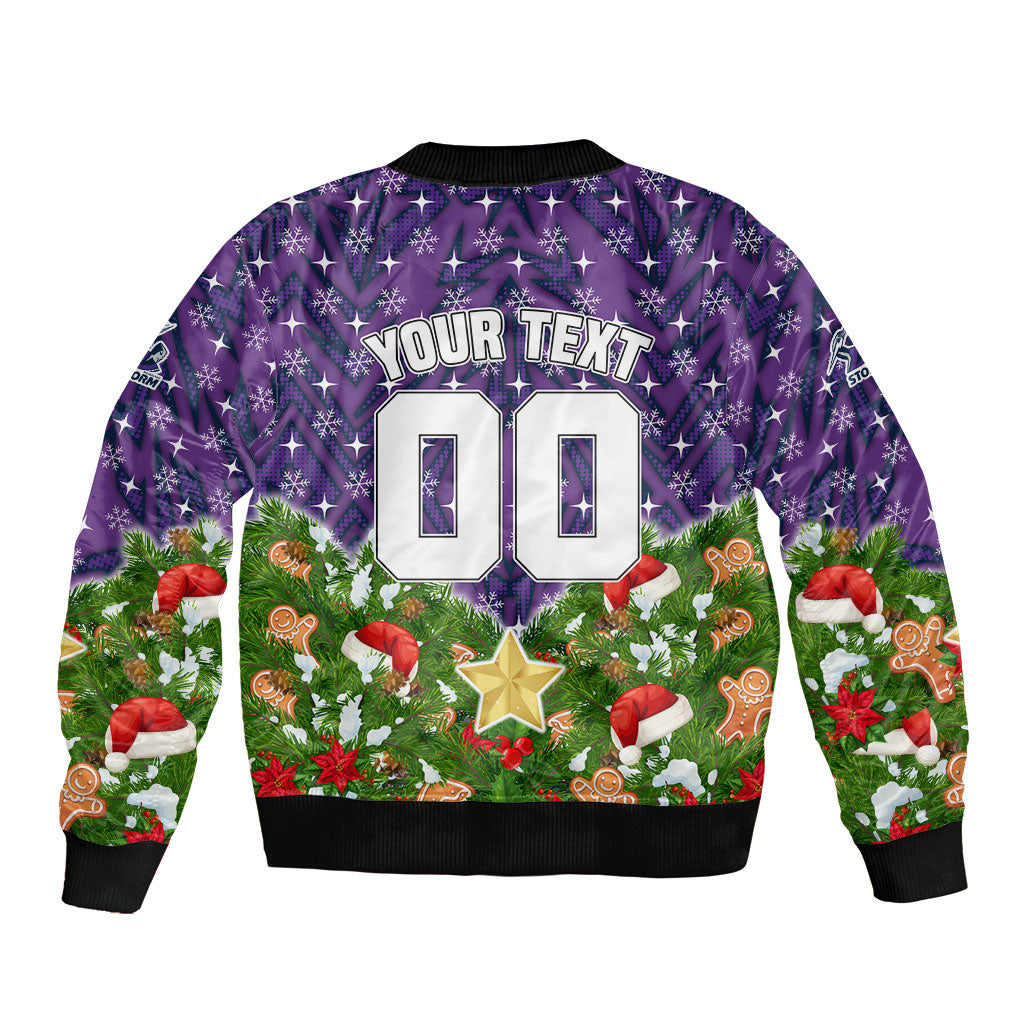 Personalised Melbourne Storm Rugby Christmas Bomber Jacket Santa Rugby Mascot - Pine Wreath Festive