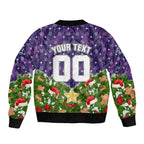 Personalised Melbourne Storm Rugby Christmas Bomber Jacket Santa Rugby Mascot - Pine Wreath Festive