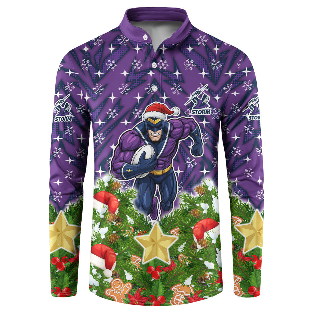 Personalised Melbourne Storm Rugby Christmas Button Sweatshirt Santa Rugby Mascot - Pine Wreath Festive