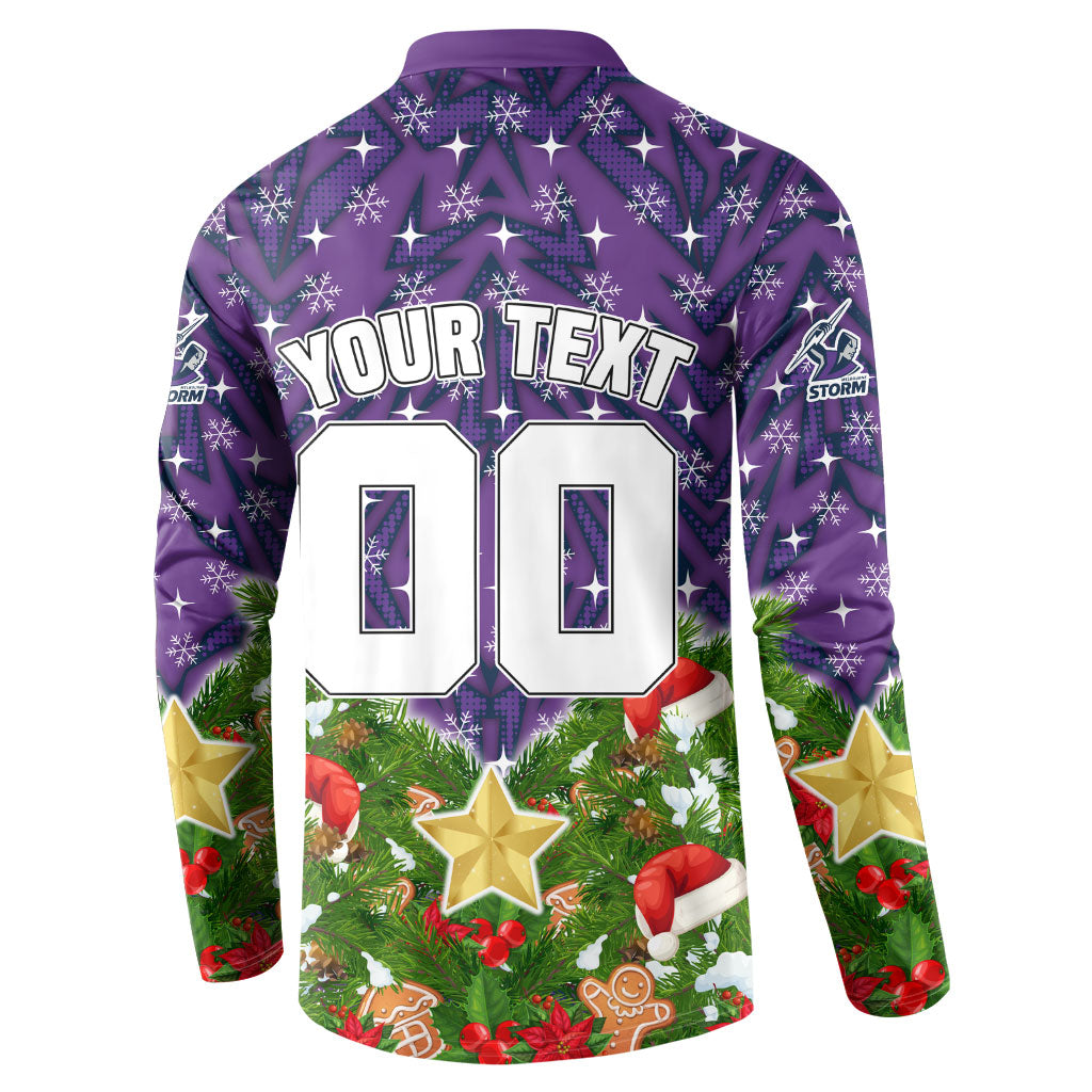 Personalised Melbourne Storm Rugby Christmas Button Sweatshirt Santa Rugby Mascot - Pine Wreath Festive