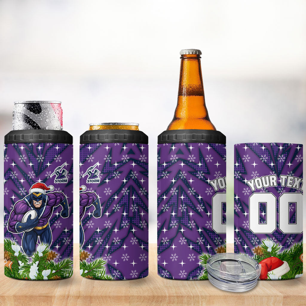 Personalised Melbourne Storm Rugby Christmas 4 in 1 Can Cooler Tumbler Santa Rugby Mascot - Pine Wreath Festive