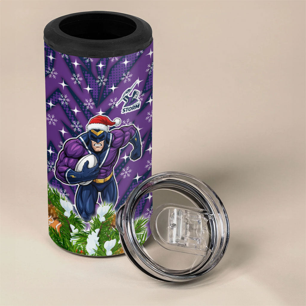 Personalised Melbourne Storm Rugby Christmas 4 in 1 Can Cooler Tumbler Santa Rugby Mascot - Pine Wreath Festive