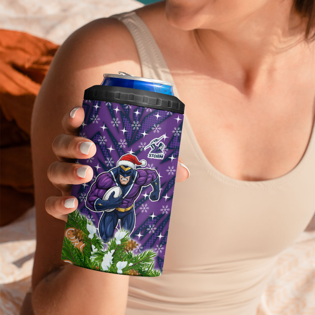 Personalised Melbourne Storm Rugby Christmas 4 in 1 Can Cooler Tumbler Santa Rugby Mascot - Pine Wreath Festive