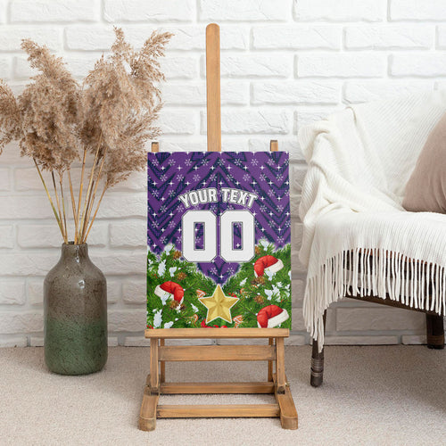 Personalised Melbourne Storm Rugby Christmas Canvas Wall Art Santa Rugby Mascot - Pine Wreath Festive