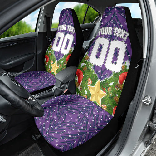 Personalised Melbourne Storm Rugby Christmas Car Seat Cover Santa Rugby Mascot - Pine Wreath Festive