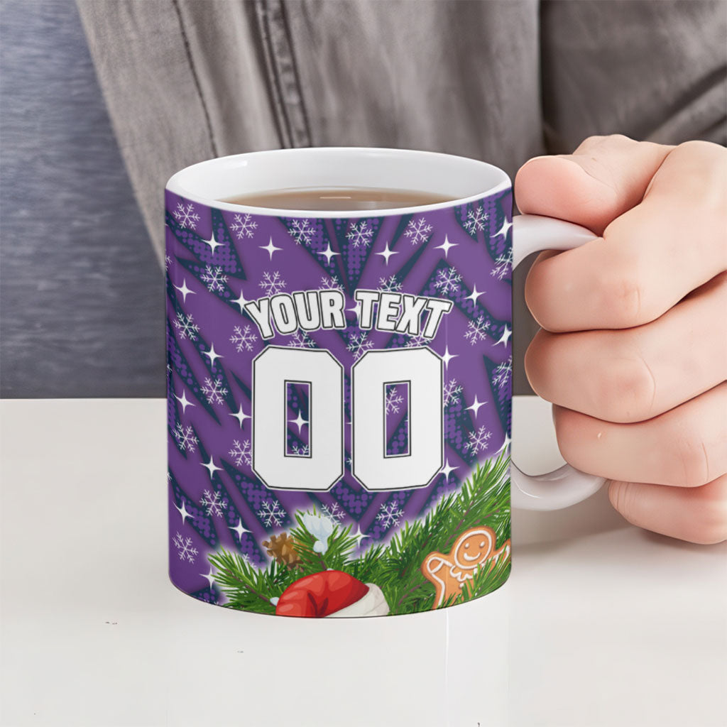 Personalised Melbourne Storm Rugby Christmas Ceramic Mug Santa Rugby Mascot - Pine Wreath Festive