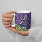 Personalised Melbourne Storm Rugby Christmas Ceramic Mug Santa Rugby Mascot - Pine Wreath Festive