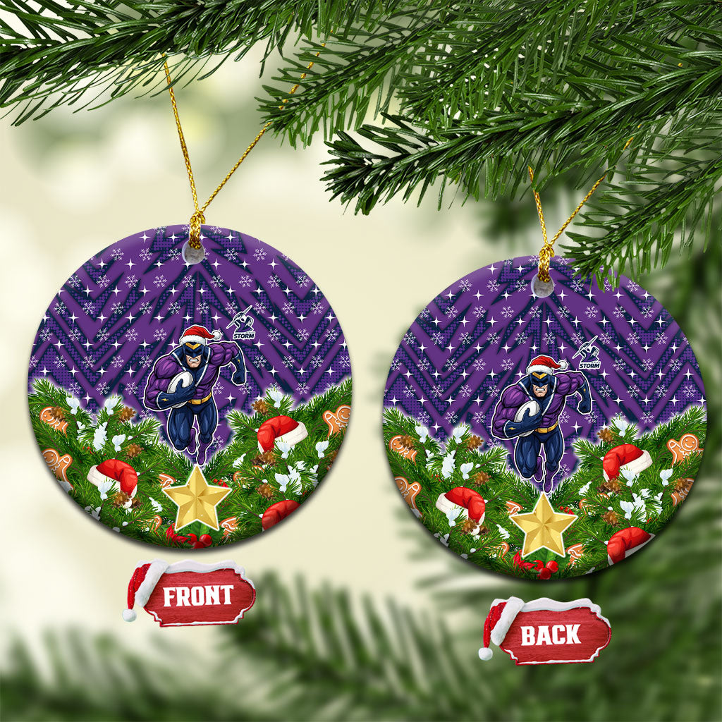 Melbourne Storm Rugby Christmas Ceramic Ornament Santa Rugby Mascot - Pine Wreath Festive