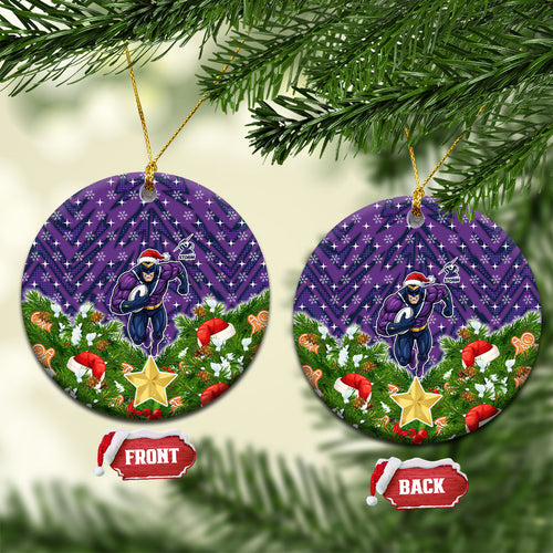 Melbourne Storm Rugby Christmas Ceramic Ornament Santa Rugby Mascot - Pine Wreath Festive