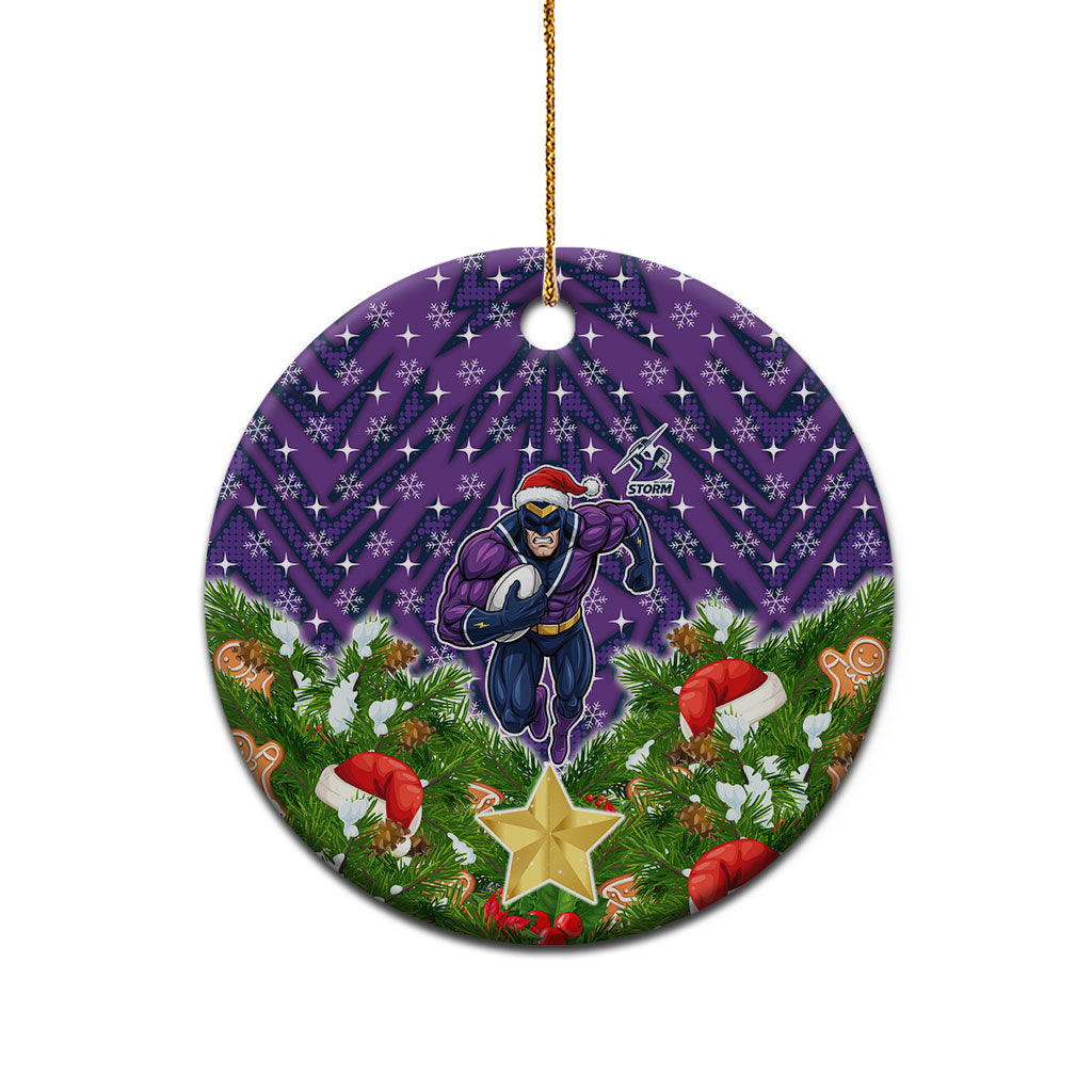 Melbourne Storm Rugby Christmas Ceramic Ornament Santa Rugby Mascot - Pine Wreath Festive
