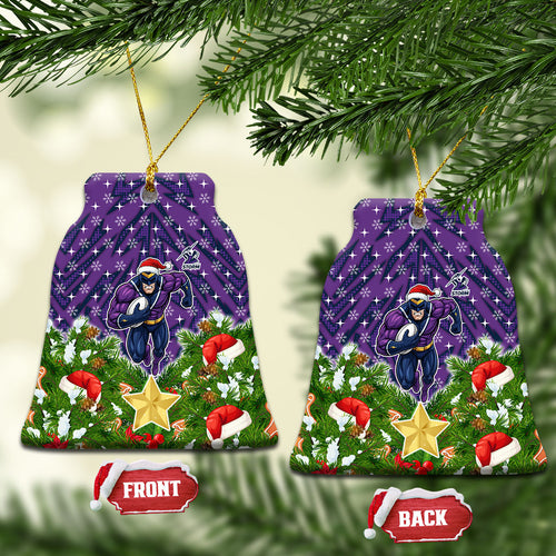 Melbourne Storm Rugby Christmas Ceramic Ornament Santa Rugby Mascot - Pine Wreath Festive