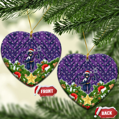 Melbourne Storm Rugby Christmas Ceramic Ornament Santa Rugby Mascot - Pine Wreath Festive