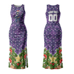 Personalised Melbourne Storm Rugby Christmas Couples Matching Tank Maxi Dress and Hawaiian Shirt Santa Rugby Mascot - Pine Wreath Festive