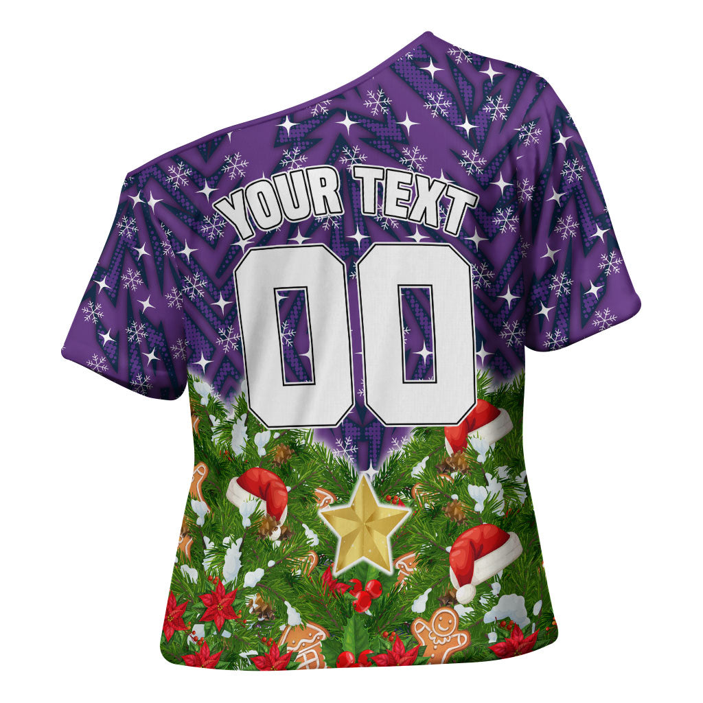 Personalised Melbourne Storm Rugby Christmas Cross Shoulder Shirt Santa Rugby Mascot - Pine Wreath Festive