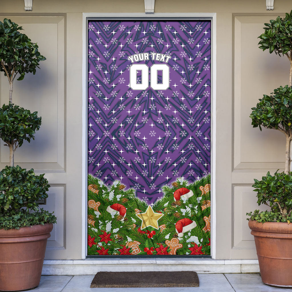Personalised Melbourne Storm Rugby Christmas Door Cover Santa Rugby Mascot - Pine Wreath Festive