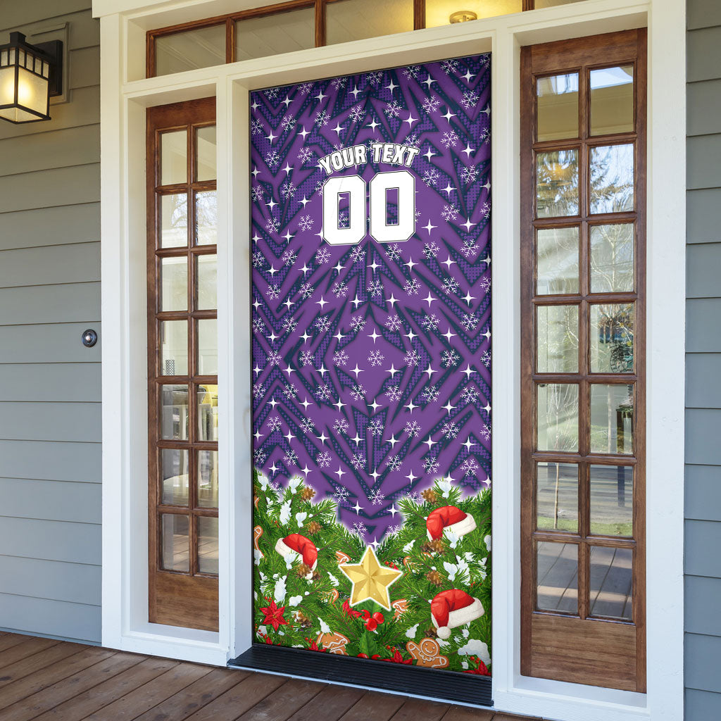 Personalised Melbourne Storm Rugby Christmas Door Cover Santa Rugby Mascot - Pine Wreath Festive