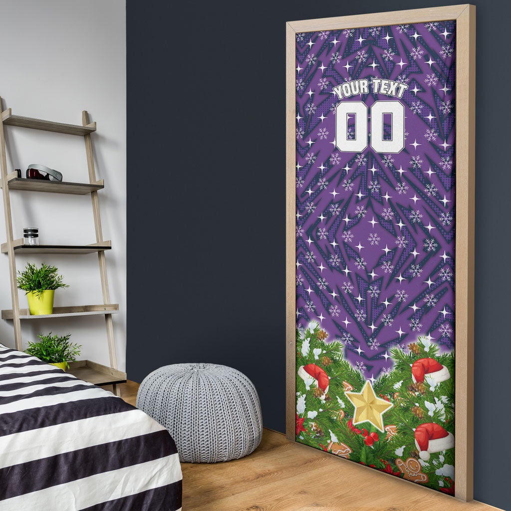 Personalised Melbourne Storm Rugby Christmas Door Cover Santa Rugby Mascot - Pine Wreath Festive