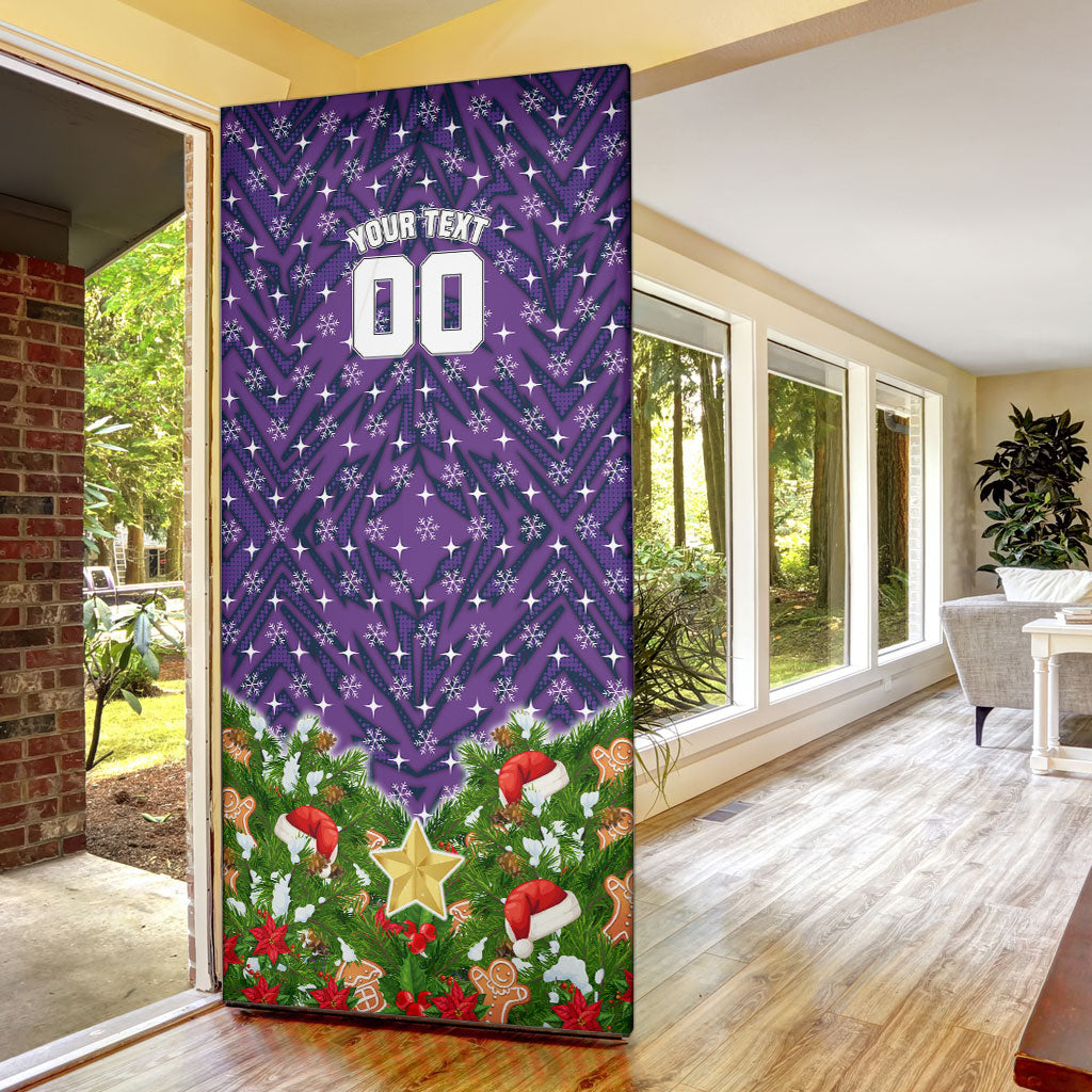 Personalised Melbourne Storm Rugby Christmas Door Cover Santa Rugby Mascot - Pine Wreath Festive