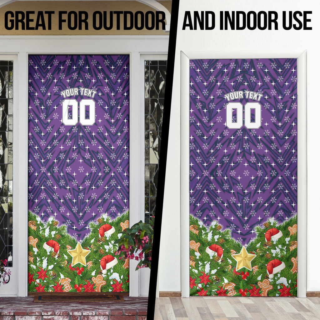 Personalised Melbourne Storm Rugby Christmas Door Cover Santa Rugby Mascot - Pine Wreath Festive