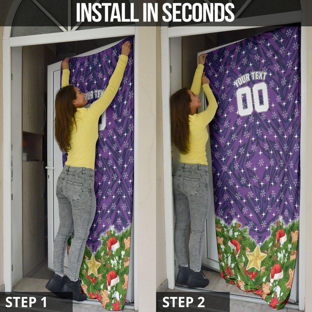 Personalised Melbourne Storm Rugby Christmas Door Cover Santa Rugby Mascot - Pine Wreath Festive