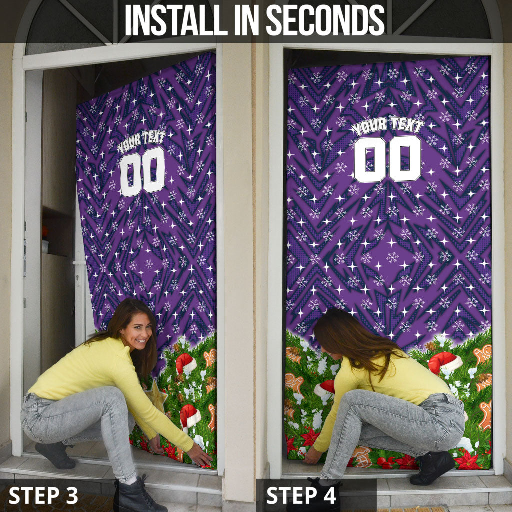 Personalised Melbourne Storm Rugby Christmas Door Cover Santa Rugby Mascot - Pine Wreath Festive