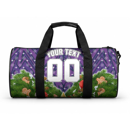 Personalised Melbourne Storm Rugby Christmas Duffle Bag Santa Rugby Mascot - Pine Wreath Festive
