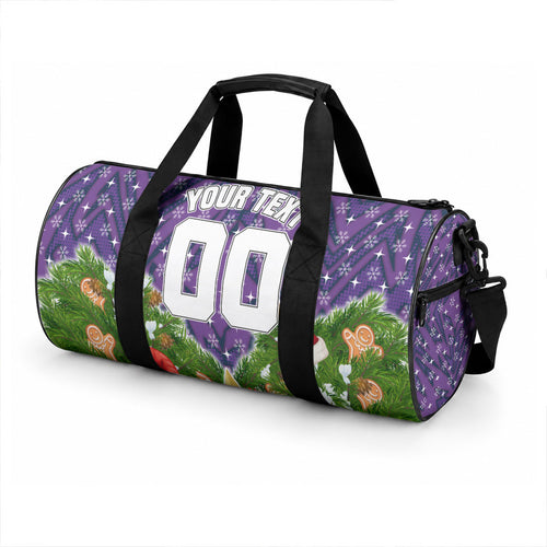 Personalised Melbourne Storm Rugby Christmas Duffle Bag Santa Rugby Mascot - Pine Wreath Festive