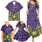 Personalised Melbourne Storm Rugby Christmas Family Matching Summer Maxi Dress and Hawaiian Shirt Santa Rugby Mascot - Pine Wreath Festive