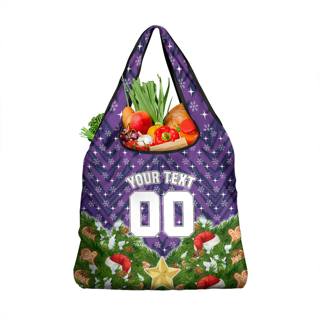 Personalised Melbourne Storm Rugby Christmas Grocery Bag Santa Rugby Mascot - Pine Wreath Festive