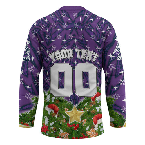 Personalised Melbourne Storm Rugby Christmas Hockey Jersey Santa Rugby Mascot - Pine Wreath Festive