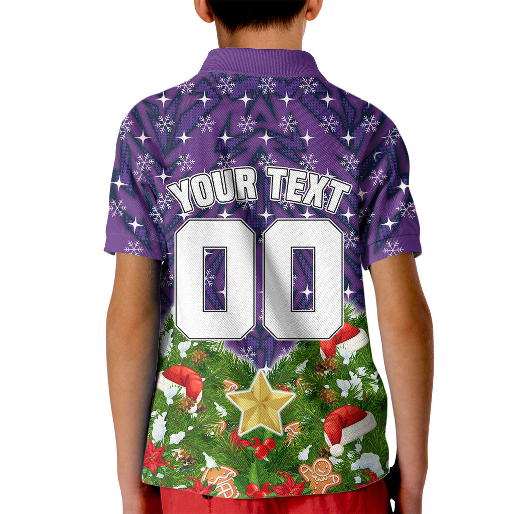 Personalised Melbourne Storm Rugby Christmas Kid Polo Shirt Santa Rugby Mascot - Pine Wreath Festive