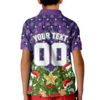 Personalised Melbourne Storm Rugby Christmas Kid Polo Shirt Santa Rugby Mascot - Pine Wreath Festive
