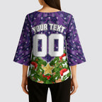 Personalised Melbourne Storm Rugby Christmas Kimono Sleeve Blouse Santa Rugby Mascot - Pine Wreath Festive