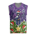 Personalised Melbourne Storm Rugby Christmas Knitted V-Neck Vest Santa Rugby Mascot - Pine Wreath Festive