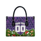 Personalised Melbourne Storm Rugby Christmas Leather Bag Santa Rugby Mascot - Pine Wreath Festive