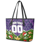 Personalised Melbourne Storm Rugby Christmas Leather Tote Bag Santa Rugby Mascot - Pine Wreath Festive