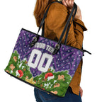 Personalised Melbourne Storm Rugby Christmas Leather Tote Bag Santa Rugby Mascot - Pine Wreath Festive