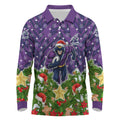 Personalised Melbourne Storm Rugby Christmas Long Sleeve Polo Shirt Santa Rugby Mascot - Pine Wreath Festive