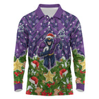 Personalised Melbourne Storm Rugby Christmas Long Sleeve Polo Shirt Santa Rugby Mascot - Pine Wreath Festive