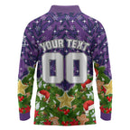 Personalised Melbourne Storm Rugby Christmas Long Sleeve Polo Shirt Santa Rugby Mascot - Pine Wreath Festive