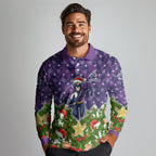Personalised Melbourne Storm Rugby Christmas Long Sleeve Polo Shirt Santa Rugby Mascot - Pine Wreath Festive