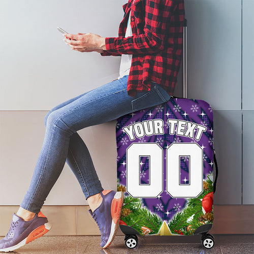 Personalised Melbourne Storm Rugby Christmas Luggage Cover Santa Rugby Mascot - Pine Wreath Festive