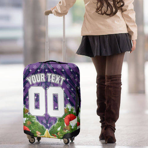 Personalised Melbourne Storm Rugby Christmas Luggage Cover Santa Rugby Mascot - Pine Wreath Festive
